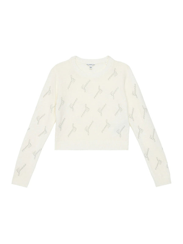 Guess Maglioncino Girocollo Bianco Logato Bambina