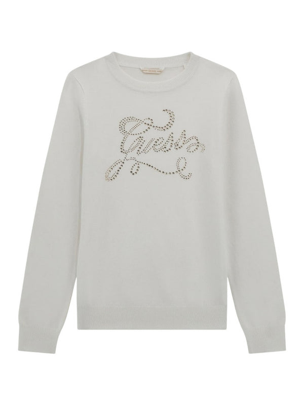 Guess Kids Maglioncino Girocollo Bianco Oro Bambina