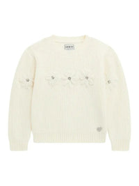 Guess Kids Pull col rond brodé blanc fille — immagine 1