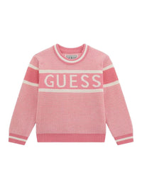 Guess Kids Pull à Col Rond Rose Blanc Fille — immagine 1