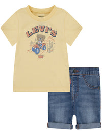 Levi's Ensemble T-shirt Short Jaune Bleu Denim Enfants — immagine 1