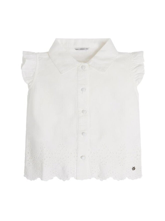 Guess Kids Camicia Smanicata Bianca Bambine Ragazze
