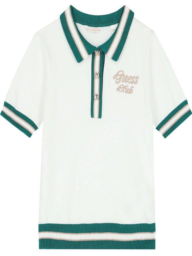Guess Polo En Maille Blanc Vert Fille