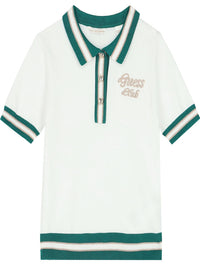 Guess Polo En Maille Blanc Vert Fille — immagine 1