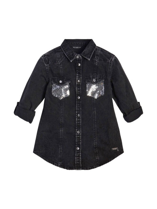 Guess Kids Chemise en jean denim noir fille