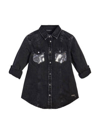 Guess Kids Chemise en jean denim noir fille — immagine 1