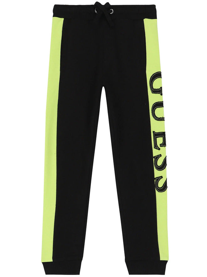 Guess Boys Logo Pantalon de survêtement Noir Vert Fluo Enfant