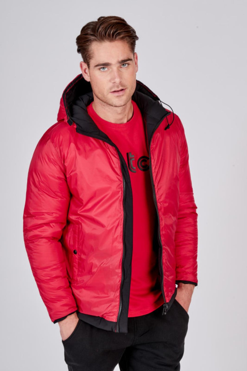 Datch Blouson à Capuche Noir Rouge Homme
