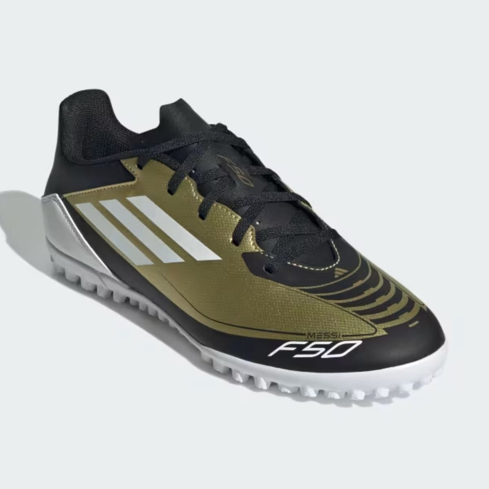 Adidas F50 Club Messi TF M Chaussures de football en salle Or Noir Unisexe