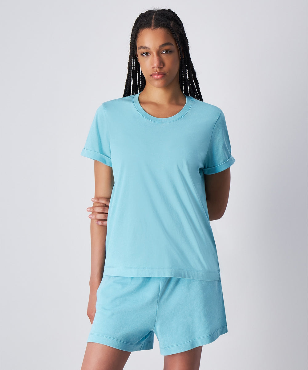 Champion SS TEE Coton Léger Jersey Femme coton Bleu clair