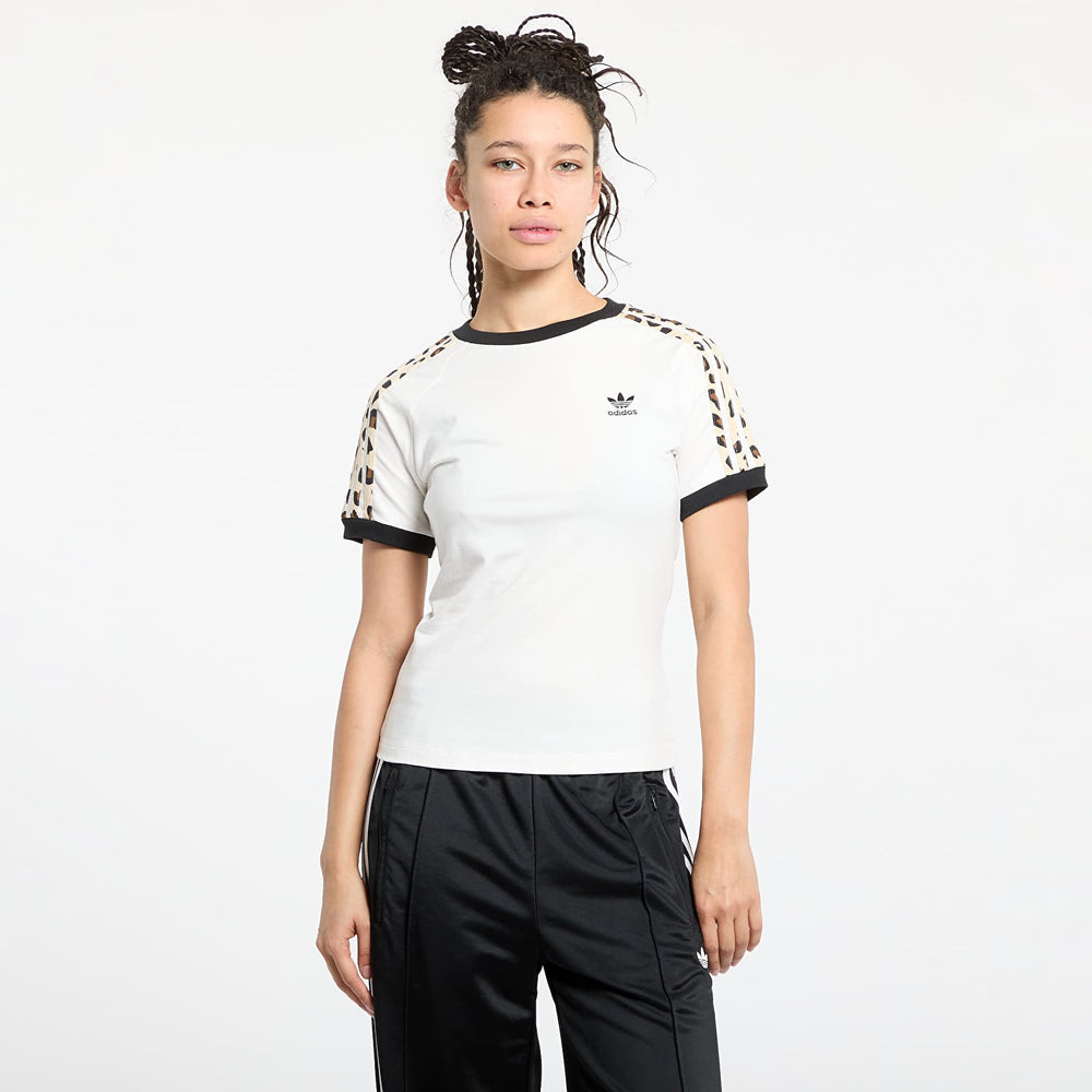 Adidas Leopard 3-Stripes T-Shirt Bianca Nera Donna