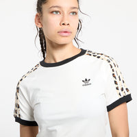 Adidas Leopard 3-Stripes T-Shirt Bianca Nera Donna — immagine 2