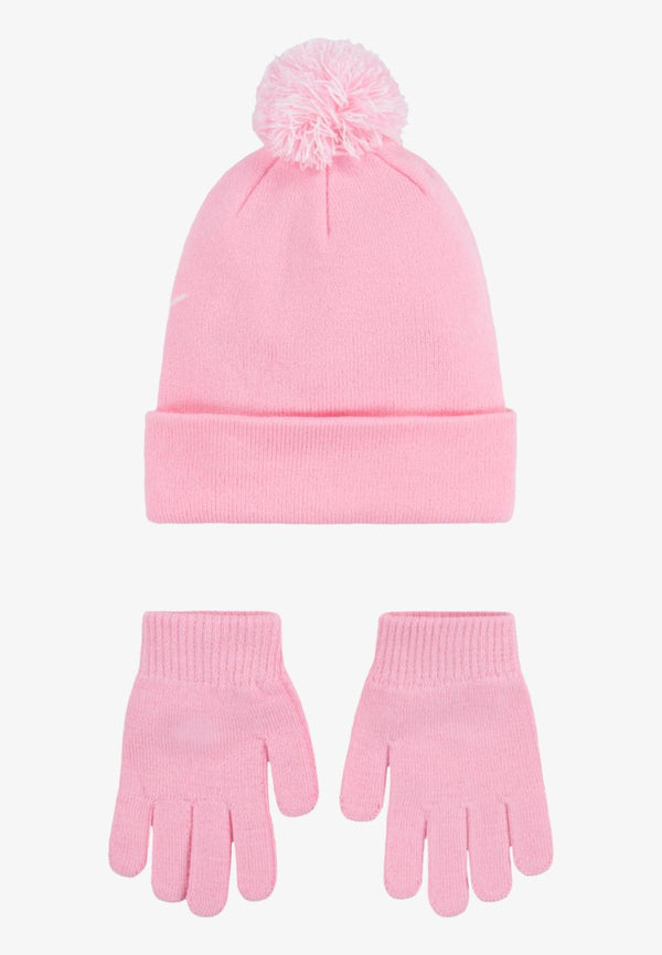 Nike Swoosh Set 2 Pezzi Cappello Guanti Rosa Bianchi Bambina