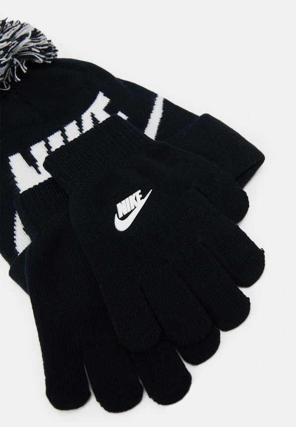 Nike Swoosh Set 2 Pezzi Cappello Guanti Neri Bianchi Bambini