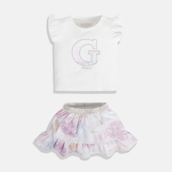 Guess Ss Active Completo 2 Pezzi Bianco Rosa Bambina