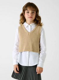 Guess Kids Ensemble 2 pièces Pull Chemise Beige Blanc Fille — immagine 2
