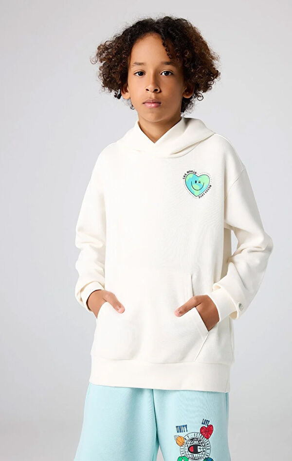 Champion Eco Future Sweat à Capuche Blanc avec Imprimés Enfants