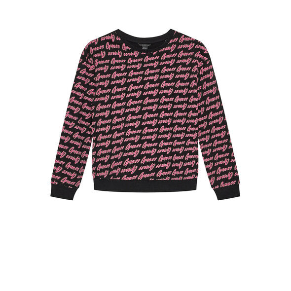 Guess Kids Sweat-shirt Col Rond Noir Rose Enfants Filles