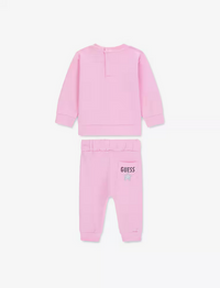 GUESS ENSEMBLE 2 PIÈCES EN MOLLETON GRATTÉ ROSE AVEC LETTRAGE NOIR PAILLETÉ, PANTALON ROSE AVEC ÉLASTIQUE AUX CHEVILLES — immagine 2