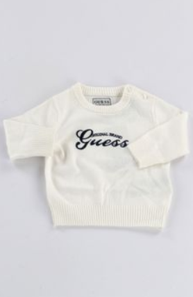 GUESS FELPA BIANCA GARZATA CON STRASS ARGENTO E BLU E SCRITTA NERA