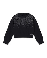 GUESS FELPA GARZATA NERA CON STRASS — immagine 1