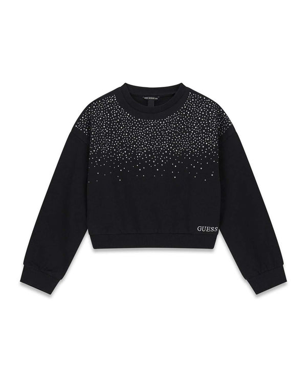 GUESS FELPA GARZATA NERA CON STRASS