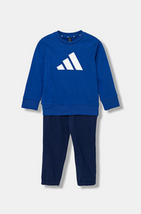 ADIDAS DEUX PIÈCES MOLLETON GRATTÉ BLEU ÉLECTRIQUE AVEC LOGO BLANC, PANTALON BLEU AVEC BAS DE JAMBES RESSERRÉS AUX CHEVILLES — immagine 1