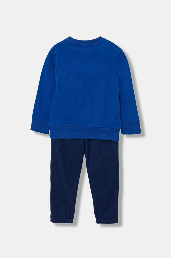 ADIDAS 2 PEZZI FELPINA GARZATA BLU ELETTRICO CON LOGO BIANCO, PANTALONE BLU CON MOLLETTONI ALLE CAVIGLIE