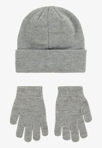 NIKE SET CAPPELLINO GRIGIO CON SCRITTA RICAMATA NERA, GUANTI GRIGI — immagine 2