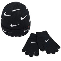 NIKE SET CAPPELLINO NERO CON SWACH BIANCHI, GUANTI NERI — immagine 1