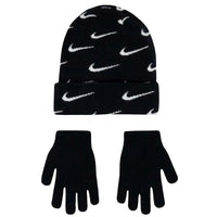 NIKE SET CAPPELLINO NERO CON SWACH BIANCHI, GUANTI NERI — immagine 2