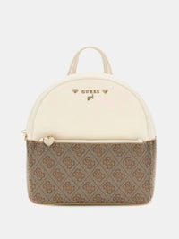 GUESS SAC À DOS EN CUIR BEIGE ET MARRON AVEC LOGO FERMETURE ZIPPÉE DOUBLE POCHE ET DÉTAILS DORÉS — immagine 1