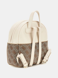 GUESS SAC À DOS EN CUIR BEIGE ET MARRON AVEC LOGO FERMETURE ZIPPÉE DOUBLE POCHE ET DÉTAILS DORÉS — immagine 2