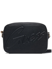 GUESS BORSETTAIN PELLE  A TRACOLLA NERA CHIUSURA CON ZIP, SCRITTA IN RILIEVO — immagine 1