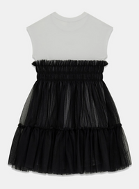 GUESS ABITINO CON MAGLIETTINA BIANCA GIRO COLLO GIOIELLO E GONNA IN TULLE NERA — immagine 2