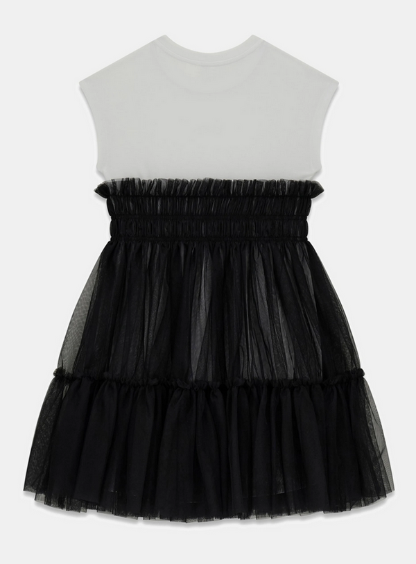GUESS ABITINO CON MAGLIETTINA BIANCA GIRO COLLO GIOIELLO E GONNA IN TULLE NERA
