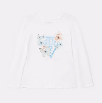 GUESS T-SHIRT MANCHES LONGUES BLANCHE AVEC LOGO BLEU ET FLEURS — immagine 1