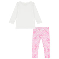 GUESS ENSEMBLE 2 PIÈCES T-SHIRT MANCHES LONGUES BLANC AVEC PETIT CŒUR ROSE, LEGGINGS ROSE À CŒURS — immagine 2