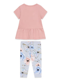GUESS 2 PIÈCES ROBE ROSE IMPRIMÉ FLEURS, LEGGING BLEU CIEL À FLEURS — immagine 2
