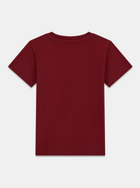 GUESS T-SHIRT MANICA CORTA BORDEAUX CON SCRITTA NERA E ORSETTO — immagine 2