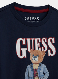GUESS T-SHIRT MANICA CORTA BLU CON SCRITTA BIANCA E ORSETTO — immagine 3