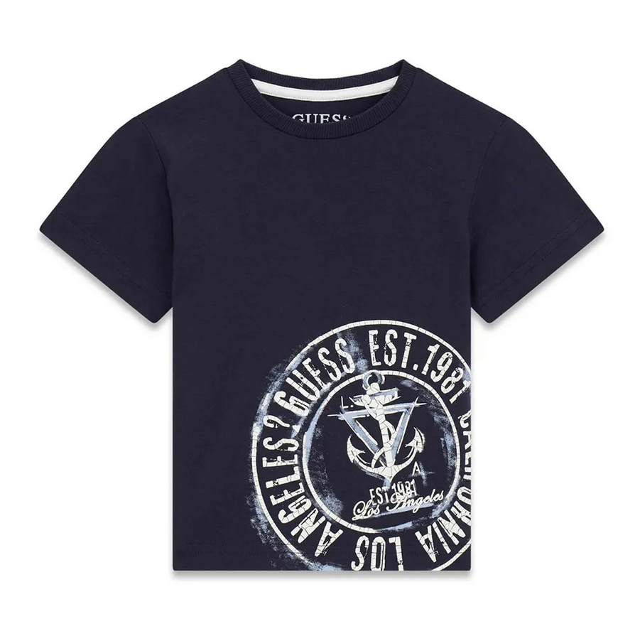 GUESS T-SHIRT MANCHES COURTES BLEU CIEL AVEC LETTRAGE BLEU ET BLANC