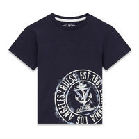 GUESS T-SHIRT MANCHES COURTES BLEU CIEL AVEC LETTRAGE BLEU ET BLANC — immagine 1