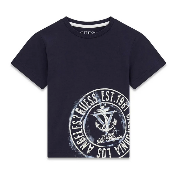 GUESS T-SHIRT MANICA CORTA CELESTE CON SCRITTA BLU  E BIANCHE
