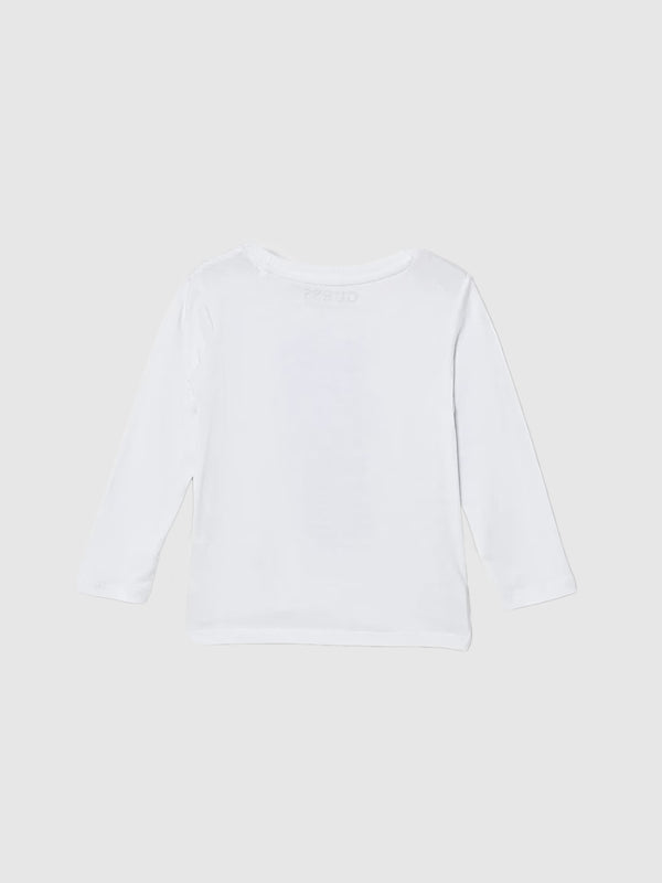 GUESS T-SHIRT MANICA LUNGA BIANCA CON SCRITTA CELESTE