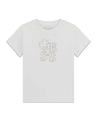 GUESS T-SHIRT MANICA CORTA BIANCA CON SCRITTA RICAMATA — immagine 1