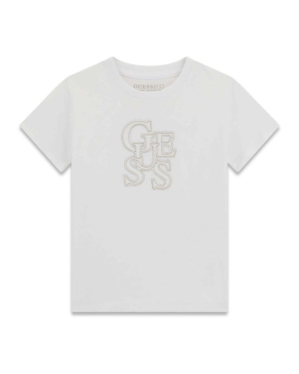 GUESS T-SHIRT MANICA CORTA BIANCA CON SCRITTA RICAMATA