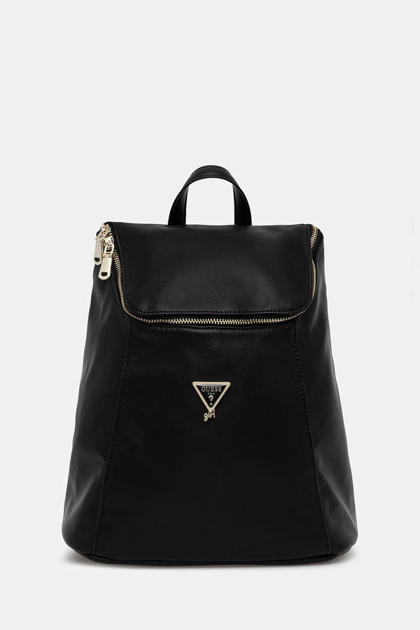 GUESS ZAINO IN PELLE NERO UNICA TASCA CHIUSURA CON ZIP IN ORO