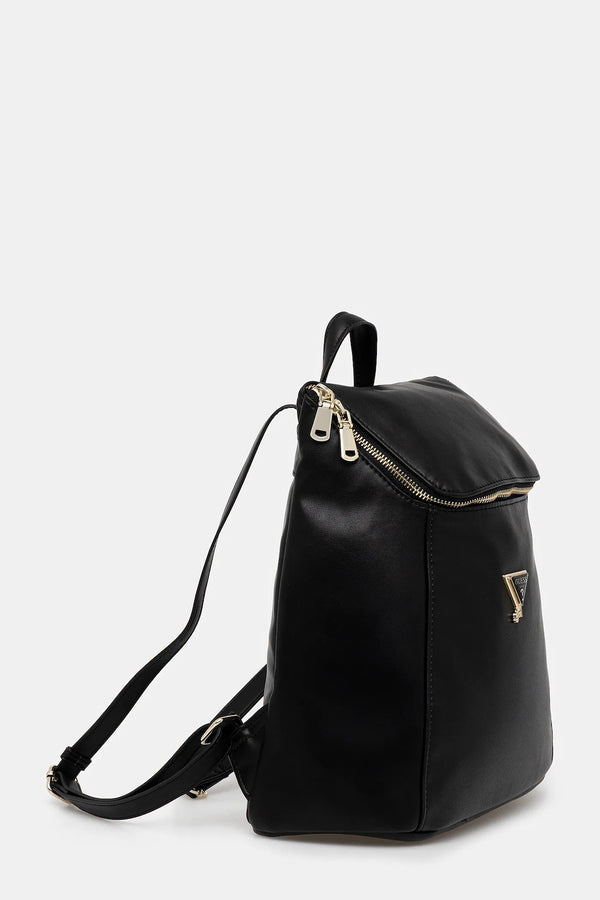 GUESS ZAINO IN PELLE NERO UNICA TASCA CHIUSURA CON ZIP IN ORO