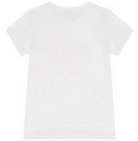 GUESS T-SHIRT MANICA CORTA BIANCA CON LOGO FUCSCIA E CUORICINI BRILLANTINATI — immagine 2